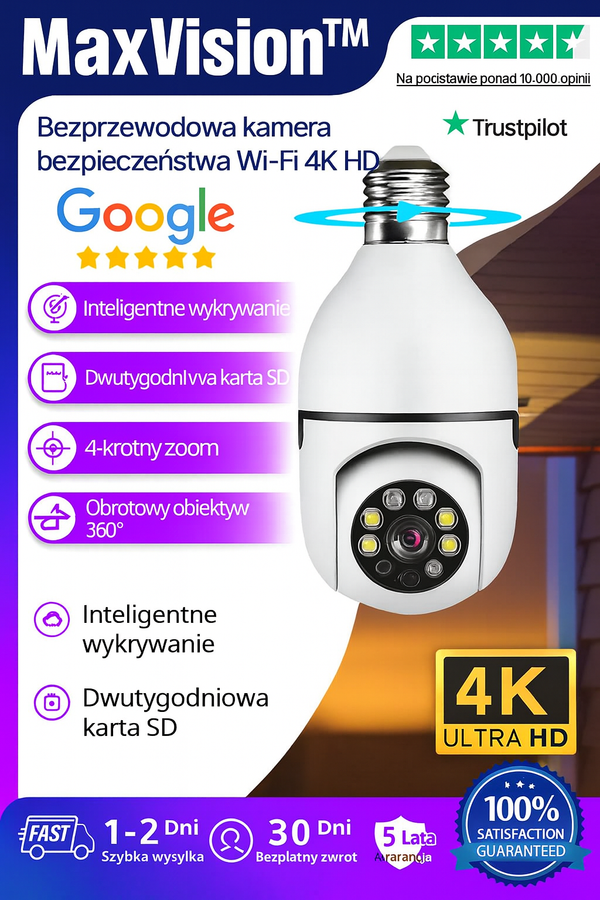 MaxVision™ - Bezprzewodowa kamera bezpieczeństwa Wi-Fi 4K HD